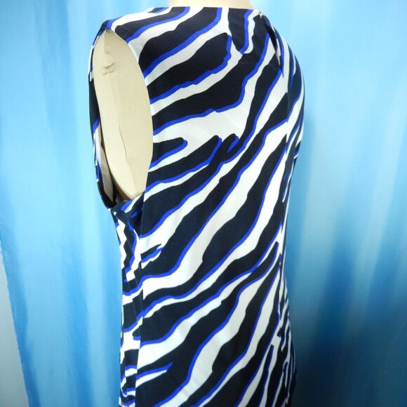 Calvin Klein Blue/Black/White Pleated Neck Sleeveless Size XLG Career Top EUC - Picture 3 of 9
